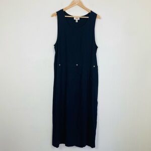 Talbots navy blue linen blend Lagenlook sleeveless midi dress. Size 12